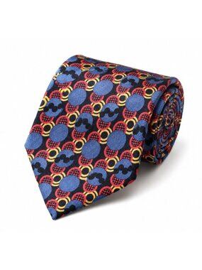 Vintage 1999 Nicole Miller Silk Tie Abstract Geometric Blue Red Yellow 60”